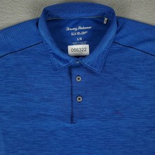 Tommy Bahama Polo Shirt Mens Large Blue Polyester Marlin Golf Short Sleeve