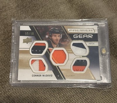 2021-22 UD PREMIER CONNOR MCDAVID PREMIER GEAR GAME USED JERSEY PATCHES #9/10 💧