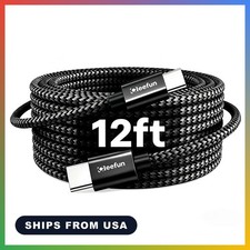 USB C Cable Type C Charger Cord Fast Charging Data Sync Nylon Braided 12 FT Blac