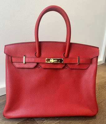 HERMÈS Birkin Damen Henkeltasche Leder Rot goldfarbener Drehverschluss+Schlüssel