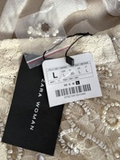 Zara Ivory lace beaded pencil skirt Size L