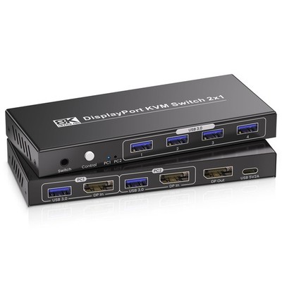 8K60Hz 4K120Hz Displayport KVM Switch 1 Monitors 2 Computers with 4 Port USB ...