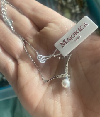 Majorica Sterling Silver Faux Pearl Pendant Necklace NWT $95