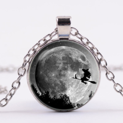 HALLOWEEN WITCH MOON Sterling Silver 20'' chain Pendant female accessories gift