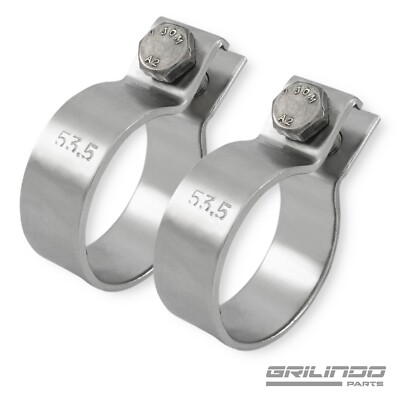 2 Rohrschellen Edelstahl DIN ø 53mm (53,5) Massiv Breitbandklemmen Auspuff 71555