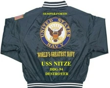 USS NITZE DDG-94 DESTROYER EMBROIDERED SATIN JACKET(BACK ONLY)