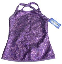 Double Platinum Performance Wear Girls Purple Sequin Dancewear Halter Top XS