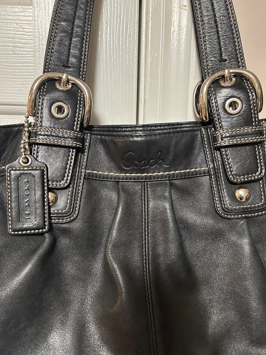 COACH SOHO PLEATED BLACK LEATHER SHOULDER BAG SHOPPER TOTE F13732