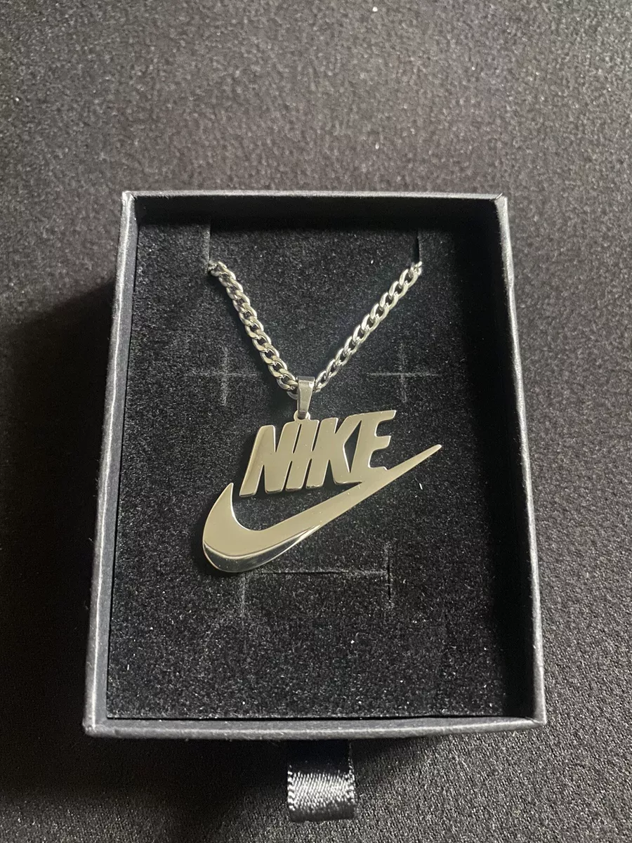 Mini White Gold Nike Swoosh Pendant Necklace