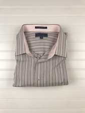 Paul Fredrick Mens Dress Shirt Gray Pink Striped Point Collar Pockets 3 Xlt