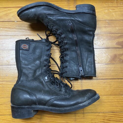Harley Davidson Boots Womens 10 Black Leather High Zip Combat Motorcycle Y2K - Picture 1 of 12