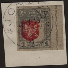 Lituania 🇱🇹 1919 SC 37 usado imperfecto centro desplazado cubierta corte. g2104