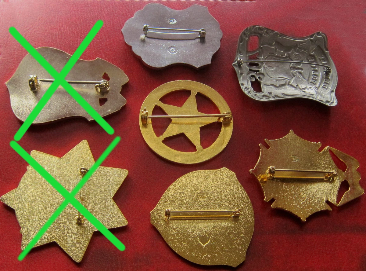 5 x obsolete police badges, Detroit, Kansas, Santa Rosa, Tennessee, Marsha etc.