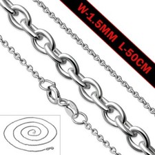 Sterling Silver Oval Rolo Cable Chain, Length 20n / 50cm, Width 1.5mm