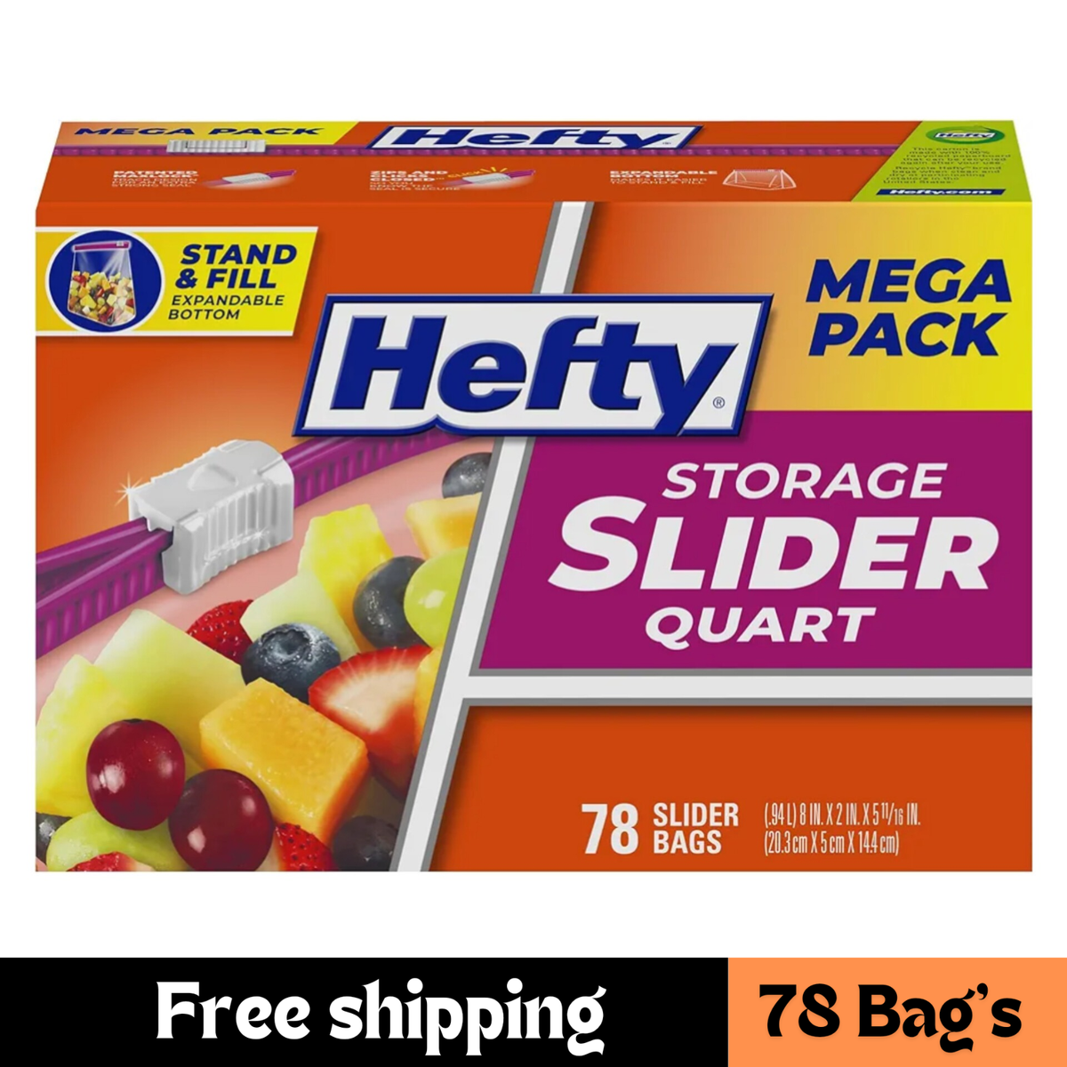 Hefty Slider Storage Bags Quart Size 78 Count Free shipping USA
