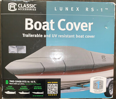 Classic Accessories Lunex RS-1 Boat Cover For Bass Boats 14' - 16' L Up to 90'' W
