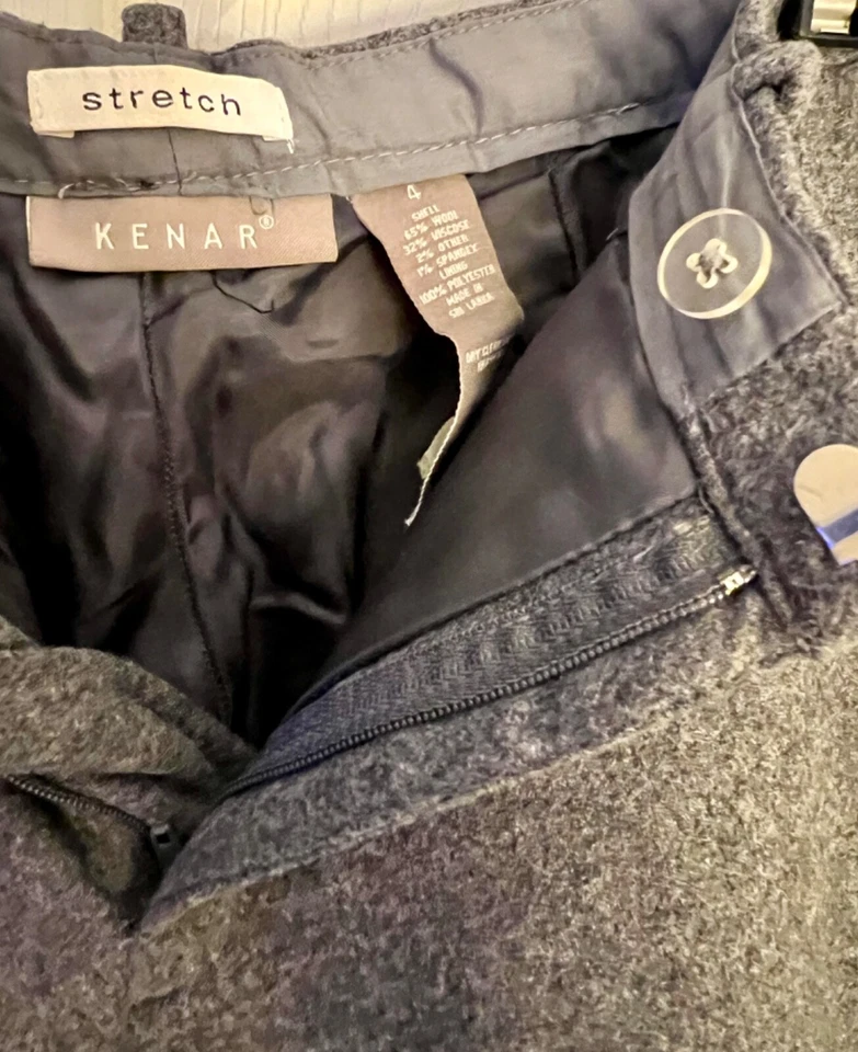 PANTALONES DE VESTIR GRIS KENAR PARA MUJER TALLA 4 GRIS MEZCLA DE LANA ELÁSTICA ACAMPANADOS FORRADOS ¡USADOS EN EXCELENTE ESTADO! Foto 3 de 4