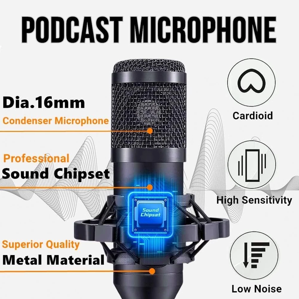 Podcast Equipment Bundle Home Studio Recording Kit Music Mixer Headphones BM-800 - Image 2 of 4