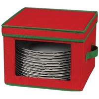 Household Essentials Dinner Plate Holiday Storage Chest,red Canvas With Green Tr on sale Household Essentials Dinner Plate Holiday Storage Chest,red Canvas With Green Tr on sale