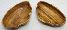 2 MCM Teak Wooden Shell Salad Trinket Bowls Dishes Seashell Clam