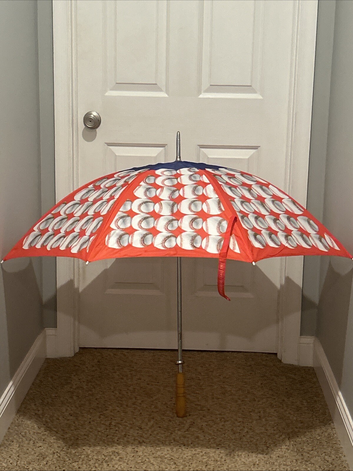 Bill Mazeroski’s Wooden Handle Baseball-Themed Umbrella