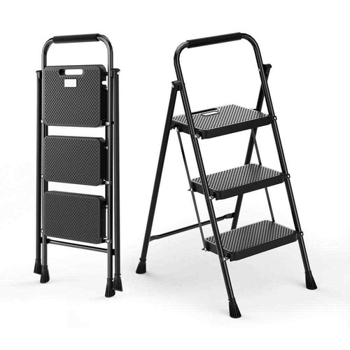 Portable Folding 3 Step 10 ft. Reach Metal Step Stool with Wide Anti-Slip Pedal