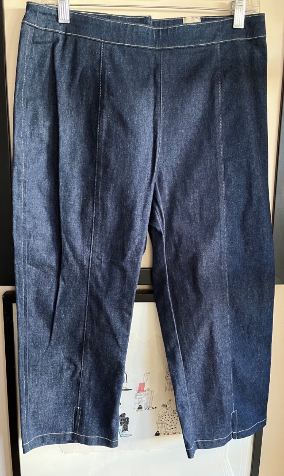 Cache 10 blue denim cropped pants 19” inseam flat front back zip