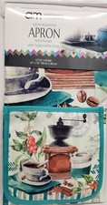 Fabric Printed Kitchen Apron with Pocket,24"x32", COFFEE CUP  COFFEE GRINDER,AM
