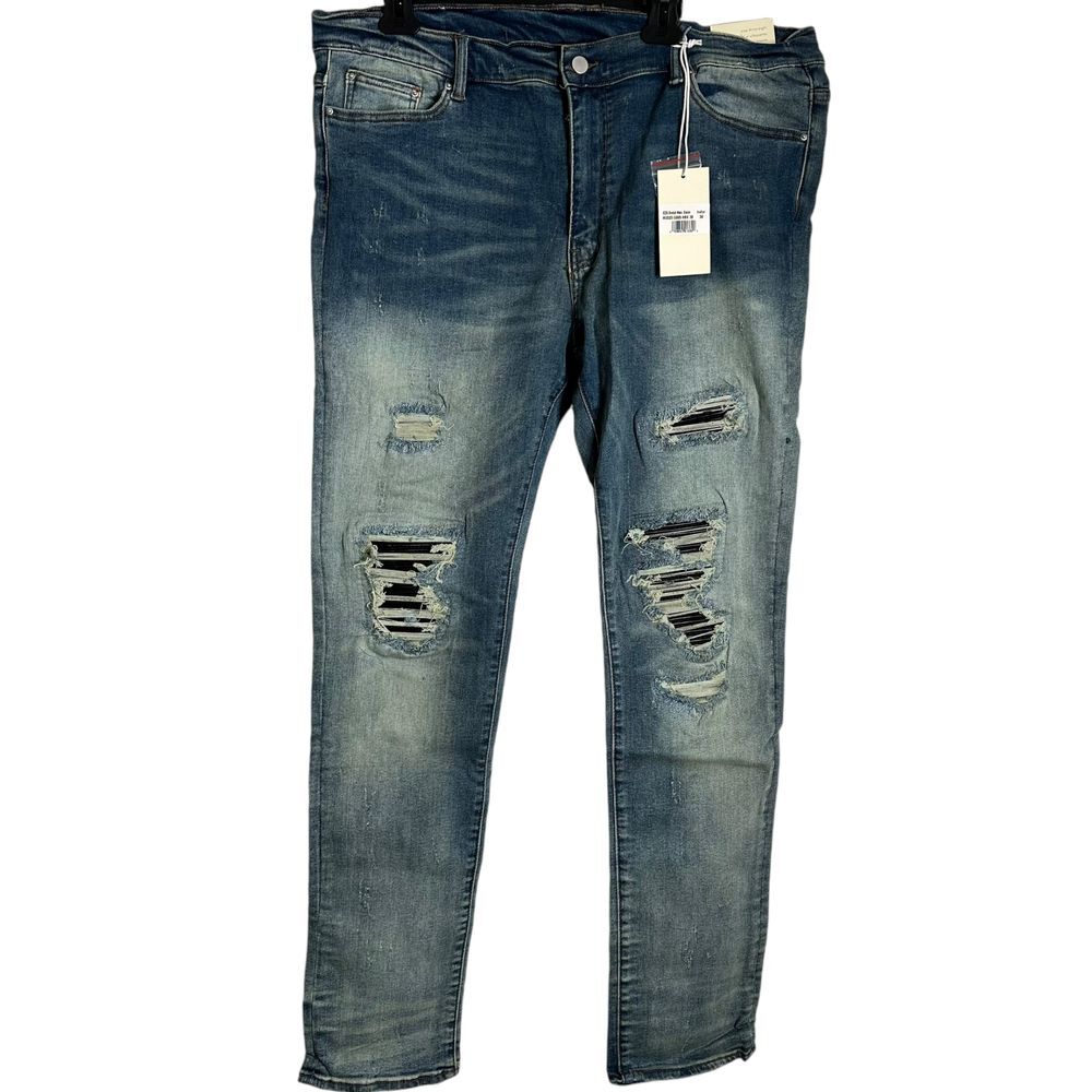 パンツ mnml damage stretch moto denim pants 28 MNML Stretch Moto Jeans Men Size 38 Blue Distressed Denim
