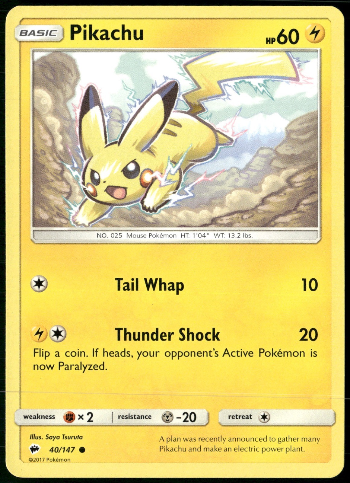 Pikachu Regular 40/147 SM - Burning Shadows NM