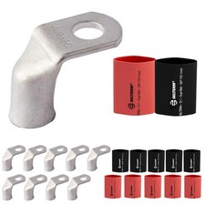 SELTERM 10pcs - 2/0 AWG 3/8 Stud 90  Bent Battery Lugs - Ring Terminal Connec...