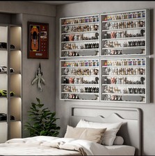 5 Tier Wall Mounted Display Cabinet Glass Door Adjustable Shelves Gray Case