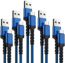 USB Type C Cable 5Pack 3/3/6/6/10FT Nylon Braided C Navy Blue