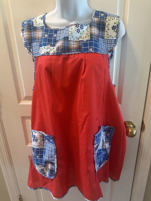 Unbranded Handmade Red Vintage 70s Zip Up Apron Womens One Size Fits Most