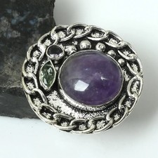 Amethyst Peridot Gemstone Ethnic Handmade Ring Jewelry Gift US Size-6.5 AR 17942