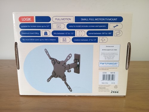 LOGIK Supporto TV Piccolo Full Motion Piastra Vesa 200x200 fino a 32" TV - Foto 3 di 4