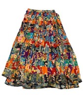 Vtg Phool Womens Sz M Cotton Tiered Maxi Skirt Colorful Patchwork Boho Lightweig