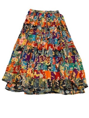 Vtg Phool Womens Sz M Cotton Tiered Maxi Skirt Colorful Patchwork Boho Lightweig
