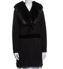 Vera Wang Wool Blend Black Detachable Faux Fur Collar Pockets Detail Sz L NWT