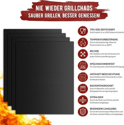 grillart  4 SET Premium BBQ Grillmatte   Hochwertige Grillmatten für Gasgrill mi