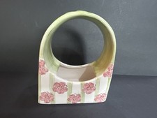 Cute Pink Floral Light Green Stripes And Bow Planter 5.75&rdquo;W x 6.75&rdquo; H