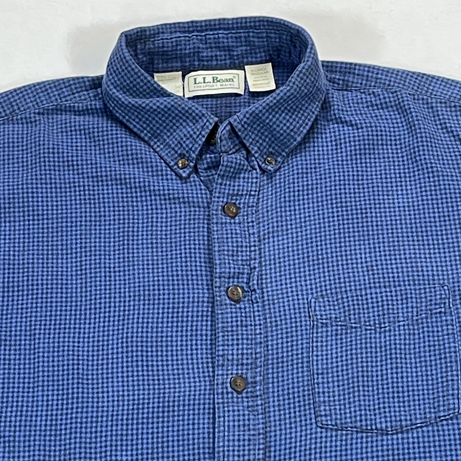 Vintage L.L. Bean Shirt Mens XL Blue Check Flannel Long Sleeve Button Down USA