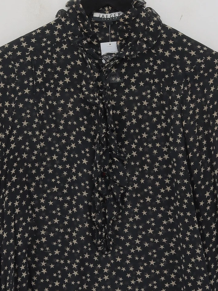 Blusa para mujer Jaeger UK 12 negra 100 % seda manga larga cuello redondo básica Foto 3 de 4