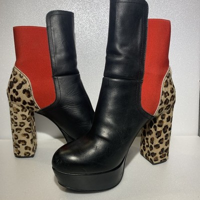 ALBA MODA Plateau Stiefel Gr. 39 Echt Leder Stiefeletten Schwarz Rot Leopard Leo