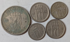 Lot of 5 coins from Norway 1950s krone 10 25 Ore
