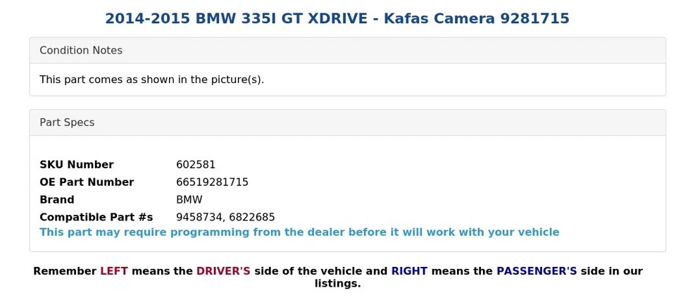 BMW 335I GT XDRIVE 2014-2015 - Cámara Kafas 9281715 Foto 4 de 4