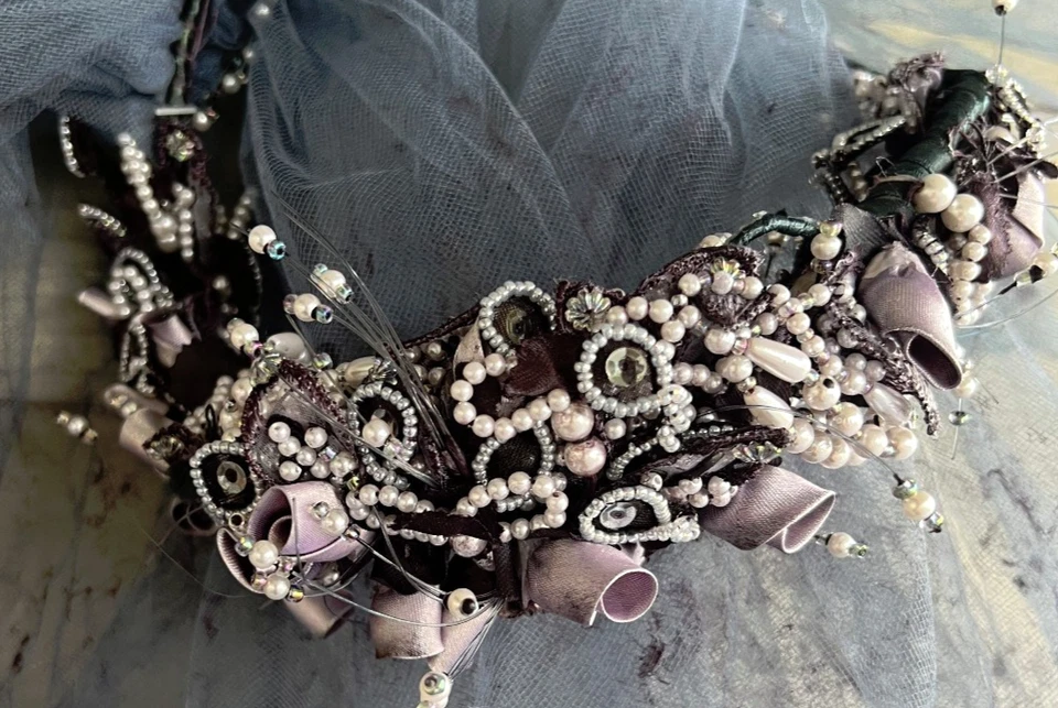 Vampire Corpse Bride Wedding Dark Gray Fingertip VEIL Zombie Walking Dead - Image 3 of 4