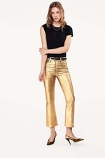 Frame Denim le Crop Mini Boot Gold Chrome jeans pants Size 24 Women's New