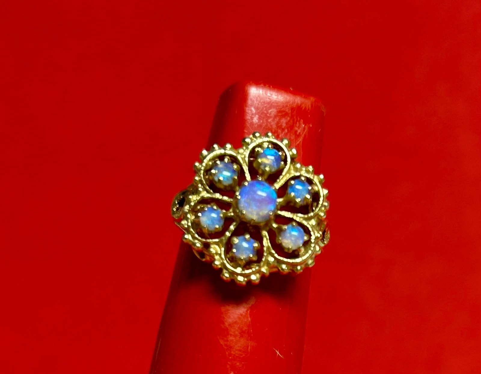 14K Solid Gold Opal Flower Cluster Ring - Size 4 - image 4