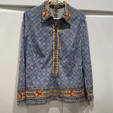 Vintage 1970s VERA Neumann Blouse Shirt Womens Large Zippered Pullover